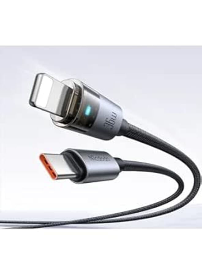 Mcdodo 36W USB-C to Lightning Fast Charging Cable with LED Indicator, Durable Braided Nylon & Transparent Design for iPhone, iPad (1.2m/4ft) CA-6940 - Black